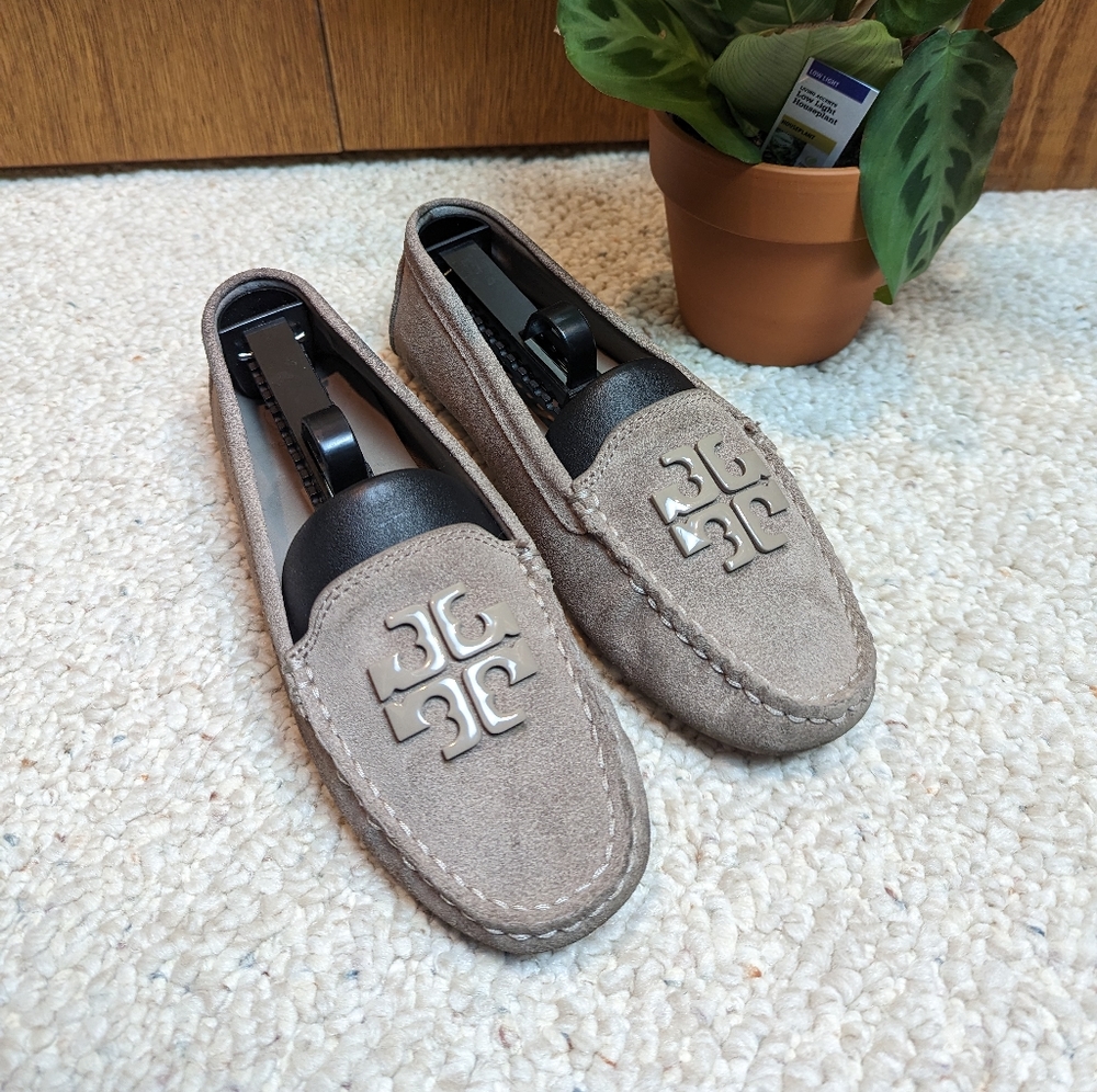 Tory Burch Grey Suede Driving Loafers